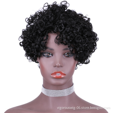 Vigorous Top Quality Black Afro Kinky Curly Wigs for Black Women Short Side Part Human Hair Wholesale Price